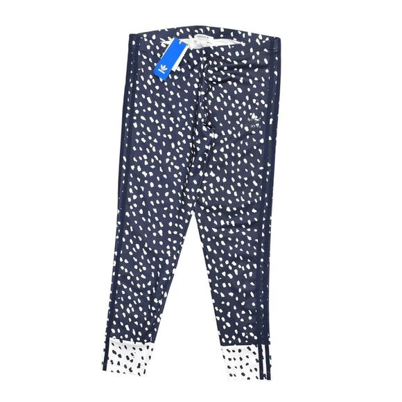 Adidas Women's Blue Polka Dot Ankle Skinny Leggings L Polyester NWT Gym - Picture 1 of 7
